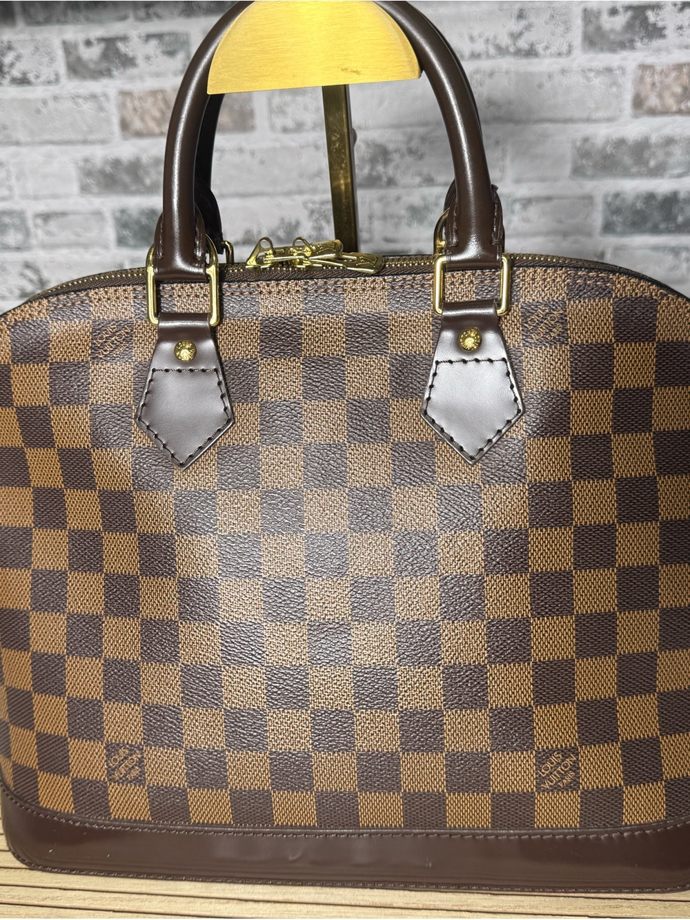Classic Brown Checkered Leather Top-Handle Men’s Bag
